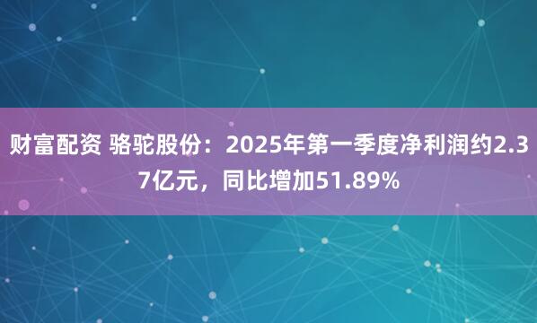 财富配资 骆驼股份：2025年第一季度净利润约2.37亿元，同比增加51.89%